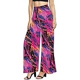Garronmavis Splashing Graffiti Paintings Women's High Waisted Palazzo Pants Retro Painting Full Length Sports Trousers Pant Abstract Art Washable Wide-Leg Pant Regular Sizes - 6XL
