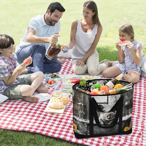 Pig Bathtub Sunfloer Large Insulated Tote Bag for Grocery Shopping Reusable Tote Bags for Women Men, Cooler Bag with Zippered Top & Handles for Beach Picnic Travel3
