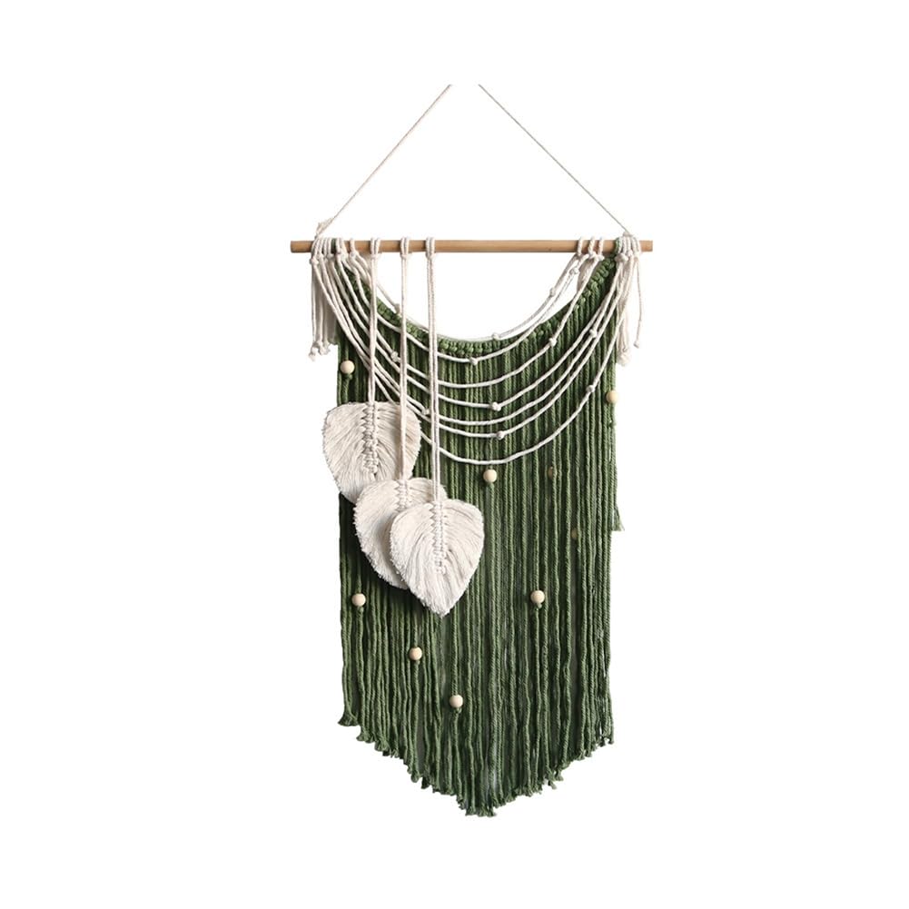 CTRLZS Bohemian Style Wall Decor Tapestry Handmade Leaf Core-Spun Silk Tassel Tapestry Green