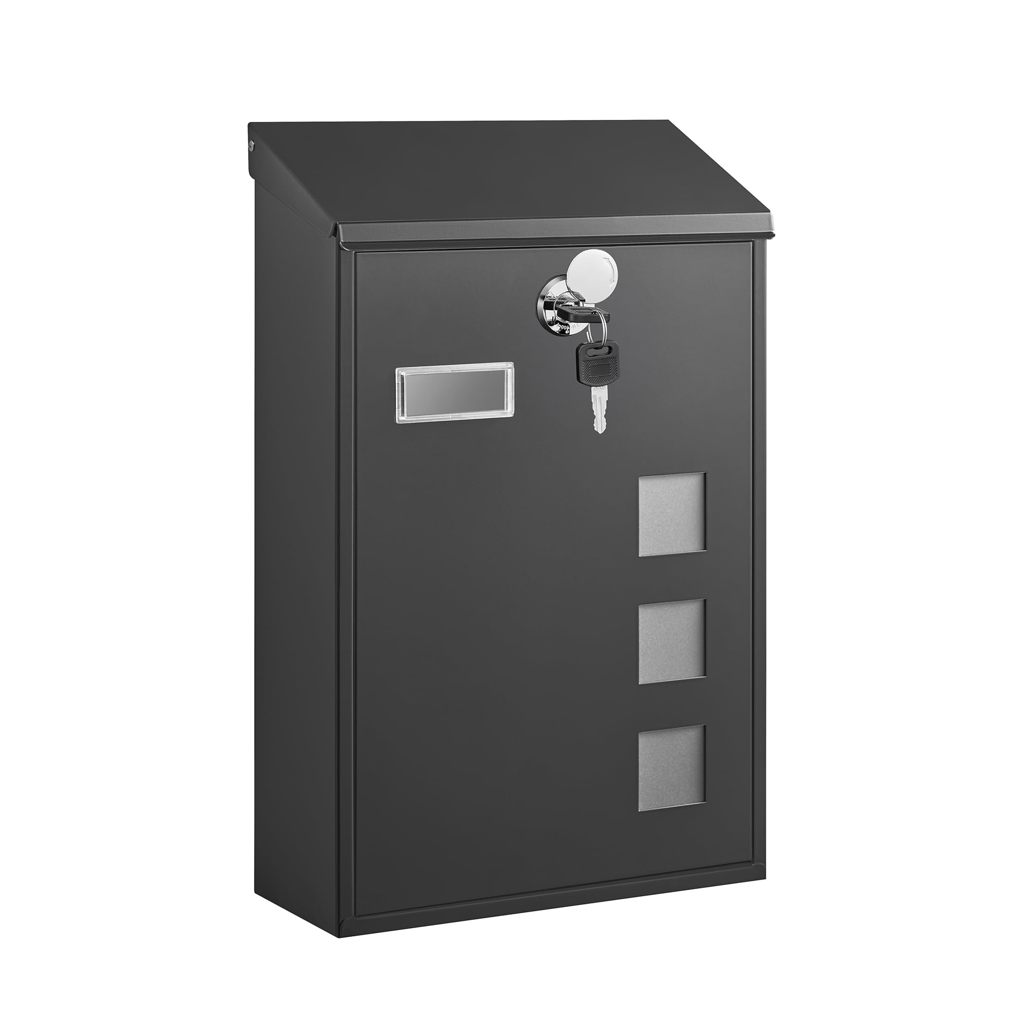 SONGMICS Cassetta Postale, Cassetta della Posta da Parete, con Finestrelle, Targhetta, Serratura con Copertura, Facile da Montare, Moderno, Nero GMB031B02