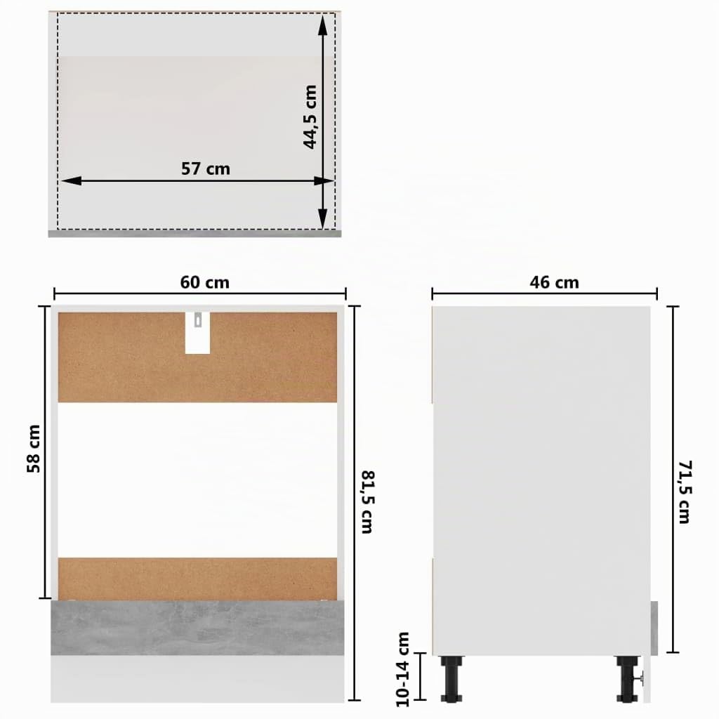 Tomostar Lyon Oven Cabinet for Oven Base Kitchen Cabinet 60 x 46 x 81.5 cm Concrete Grey