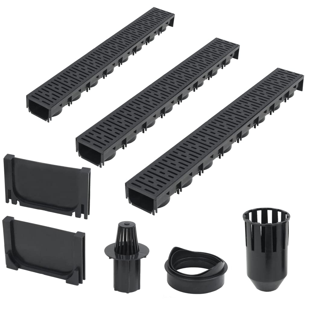 vidaXL 3x Canalette di Drenaggio Plastica 3 m Scolo Acqua Filtraggio Filtro