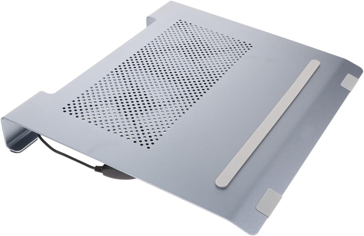 Veemoon Aluminum Alloy Laptop Cooling Pad with Quiet USB Fan, Ventilated Riser Stand for Laptops to 17.3 Inch, Gray Cooler Support for Gaming and Office Use