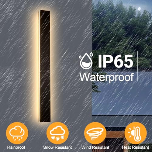 Image of AioTio 70.8in Outdoor Wall Lights, Upgraded 4.72in Wide Black Exterior Light Fixtures Wall Mount, Waterproof Modern Porch Light,3000K Long Strip LED Linear Outdoor Sconces Wall Lighting for House
