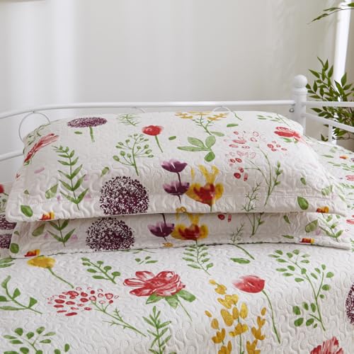 Image of Jarson 3 Pcs Floral Daybed Cover Set Twin Size Purple White Dandelion Flower Sofa Cover Bedding Sets Double Side Bed Set for All Season Botanical Pattern Daybed Quilt Set with Pillow Shams