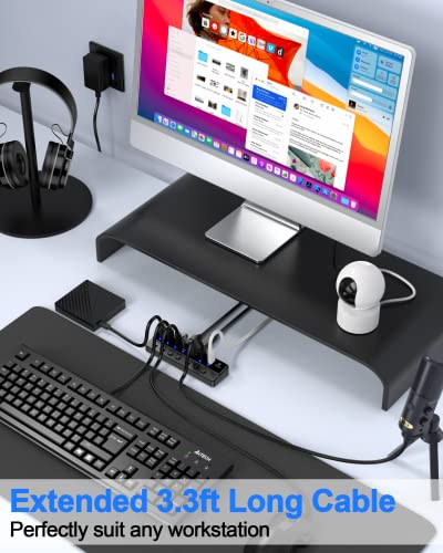 Usb Hub, 7-Port Usb 3.0 Hub, Qeefun Usb Hub 3.0 Powered, Usb Adapter Usb Extender Usb Port Expander Usb Hub For Laptop, Pc, Usb Flash Drives, And More #TOP1