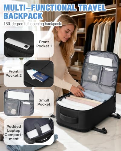 Image of suradar Travel Backpack for Women & Men,Airline Approved Carry On Backpack for Traveling Personal Item Bag Laptop Backpack with Shoe Compartment, Business Causal Weekender College Gym Backpack,Black