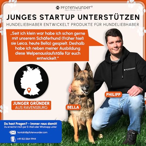 PFOTENWUNDER® Welpenauslauf 8/12-teilig, 80cm hoch, 2x2m + 1 Hundebett, 1 Trainingsbuch | Welpenlaufstall, Hunde-Laufstall faltbar für die Wohnung + Tür, Welpengehege Tierlaufstall Indoor Outdoor