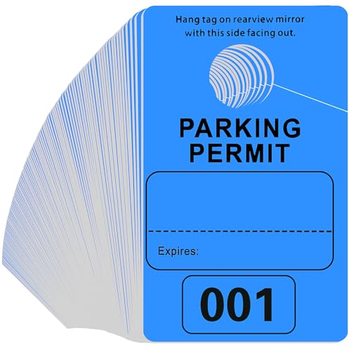 Gersoniel 500 Pack Parking Permit Hang Tag Plastic Parking Placards Numbered 001-500 PVC Hang Tag 3 x 5 Inch for Car Rear View Mirror (Blue)