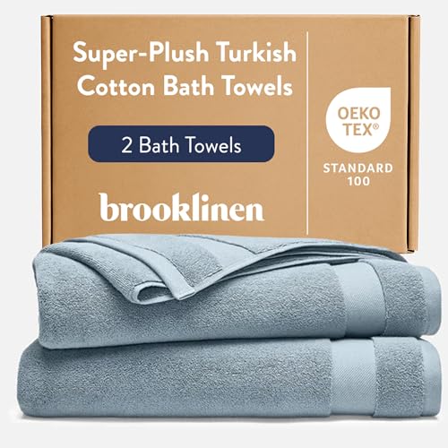 Brooklinen Super-Plush 100% Turkish Cotton Bath Towels - Set of 2-770 GSM Highly Absorbent Machine Washable Perfect Bath Towel Set for Home & Bathroom (30 x 58 Storm Blue)