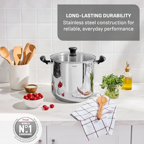 Image of T-fal Specialty Stainless Steel 16-Quart Stock Pot with Lid, Induction Compatible, Soup Pasta Pot, Dishwasher-Safe, Oven Safe Up To 350, Silver