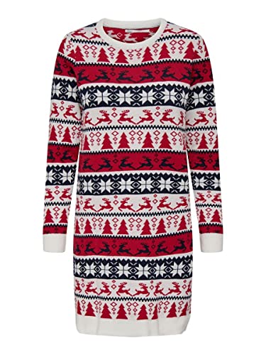 ONLY Damen Onlxmas Comfy Deer L/S Knt Dress, Cloud Dancer, S EU