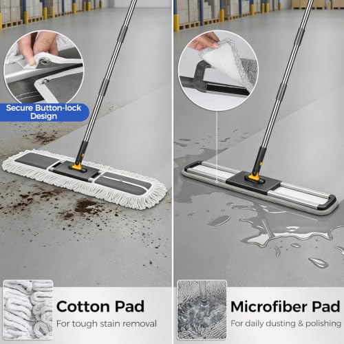 Image of MASTERTOP 36 inch Professional Industrial Dust Mop for Floor Cleaning, Heavy Duty Wet & Dry Commercial Mop,Large Flat Floor Mops with Telescopic 62'' Long Handle,Dust Broom for Hardwood,Tiles,Office