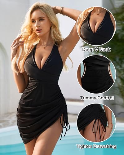 SUUKSESS Women Sexy One Piece Swimsuit Tummy Control Bathing Suit Mesh Swimdress2