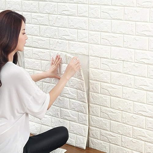 Image of TEKCOOL Self-Adhesive Waterproof PE Foam 3D Wall Panels Wallpaper Sticker for Bathroom, Living Room, and Home Decoration (70 x 77cm, Appx. 5.8Sq Feet)-20 Piece'