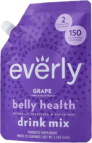 Everly Grape Belly Health - Suplemento probiótico, sin azúcar, edulcorantes naturales (estevia y erritritol orgánico), sin calorías, saborizante de