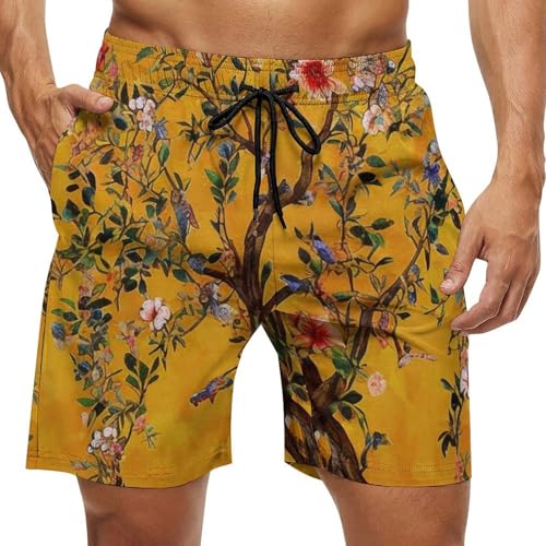 Men & Boys Fit Swim Trunks for Beach Athletic Hiking Quick Dry Drawstring Essentials Half Pants with Pockets Lining, Beachwear Tree of Life Art Fashion Swim Trunks