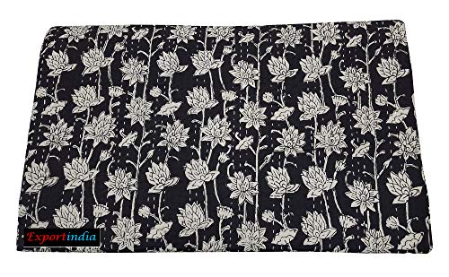 Exportindia Indian Traditional Floral Print Kantha Quilt Pure Cotton Bagru Block Print Quilt Blanket Bedspreads Throw (King/Queen Size 90X108 Inch) #TOP4