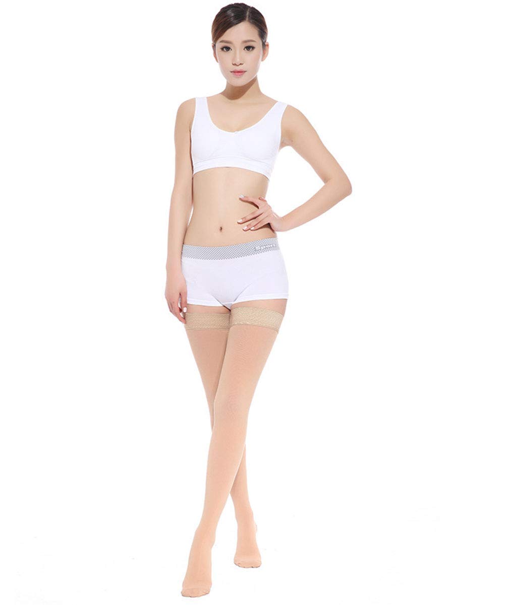 Calze mediche a Compressione, 30-40 mmHg Calze Autoreggenti per Coscia Calze a Compressione Rosa Rossa