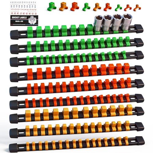 Image of SWANLAKE Organizer Socket Holder, 9PCS 1 /4-Inch x 48 Clips, 3 /8-Inch x 45 Clips, 1 /2-Inch x 36 Clips, Premium Quality Socket Clip Rail Holder