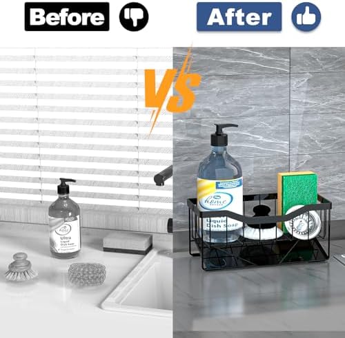 Vanwood Sponge Holder for Kitchen Sink with Auto Draining Tray, Caddy Organizer, Self Drain Dish Soap Sponge Caddy for Counter - Storage Home & Kitchen Accesorios 5