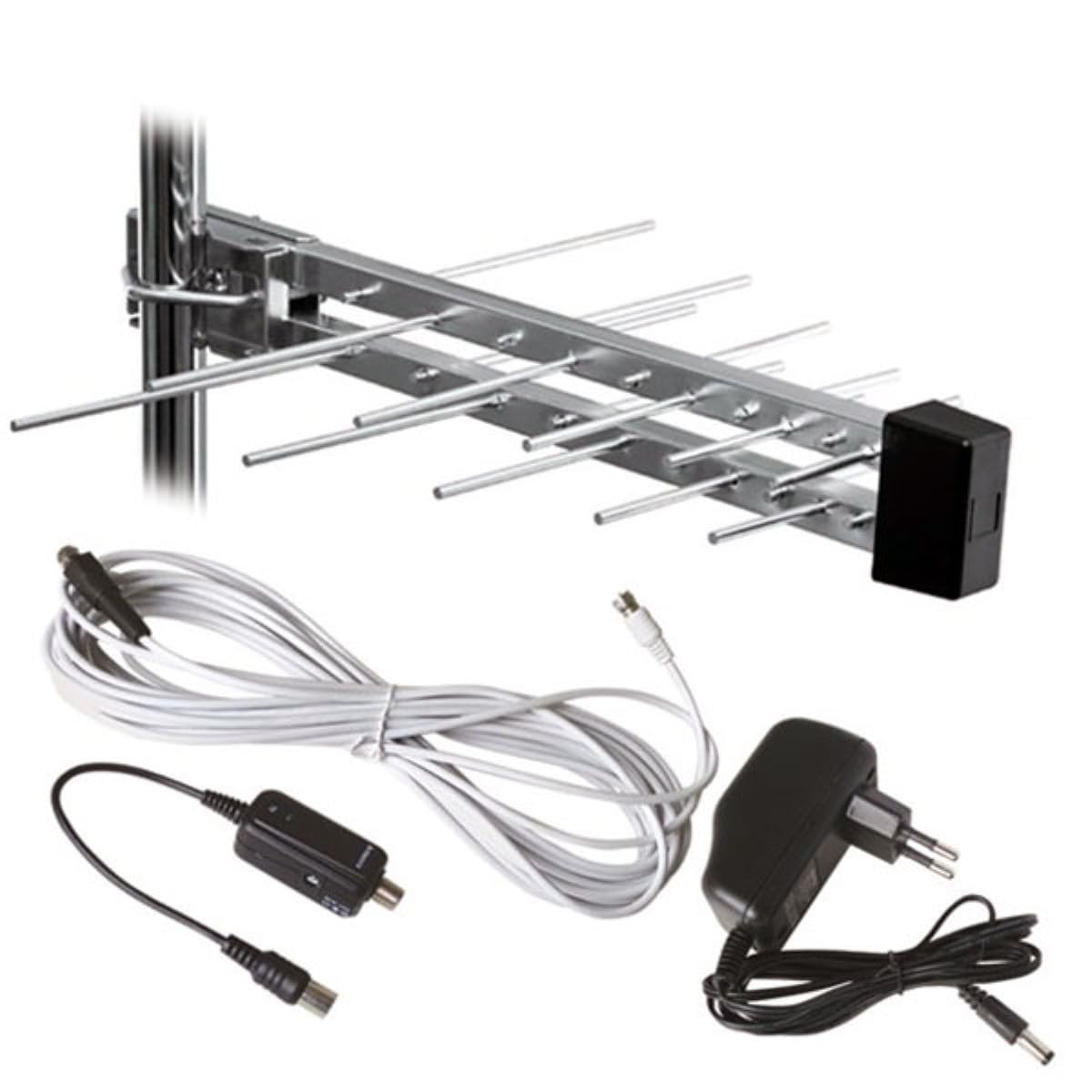 Solight HN55-LTE - Antenna esterna (esterna, nera, in acciaio inox, 10 m, 470-790 MHz, UHF, 75 Ω)