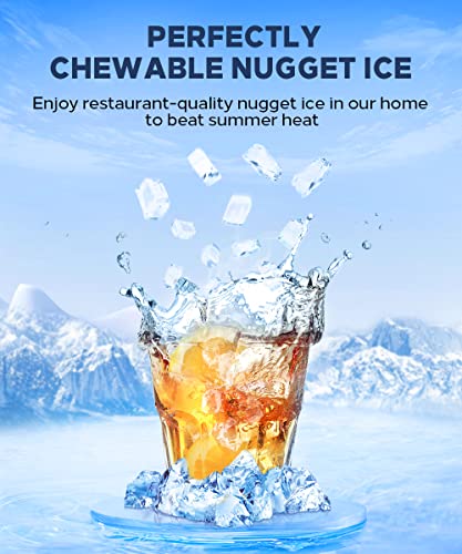 Kndko Self Dispensing Countertop Nugget Ice Maker, Nugget Ice Maker Countertop, 55lbs/24H,Pebble Ice Maker with Self-Cleaning,Crushed Ice Makers for Home Kitchen Bar Party Silver