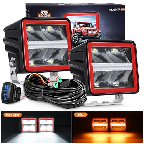 Image of Nilight LED Pod Lights with Amber DRL 3 Inch 20 W Cube Driving Light 2200 LM Super Spot Light 16AWG Wiring Harness Kit Off Road LED Work Lights for Jeep Truck UTV 4x4 ATV Motorcycle