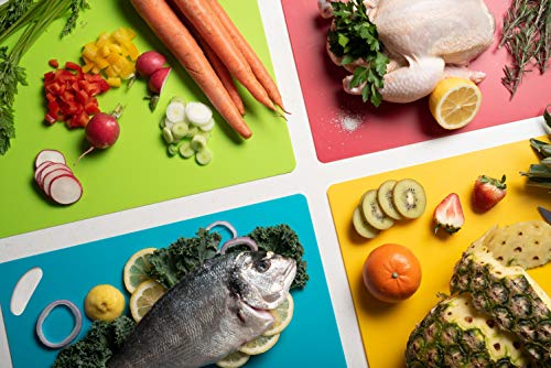 Bellemain Extra Thick Flexible Plastic Cutting Board Mats Non-Skid With Food Color Codes (Set Of 4) (15"X11") #TOP2