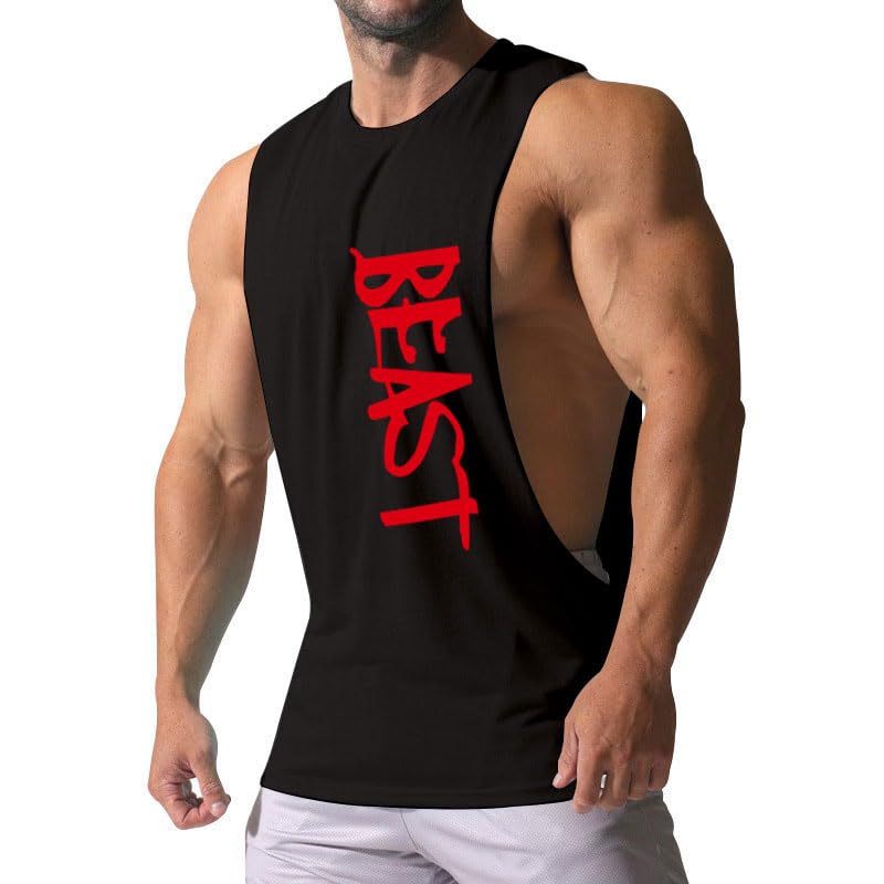 Men's Workout Tank Top Beast Gym Fitness Muscle Tee Cut Open Sides Sleeveless T-Shirt2