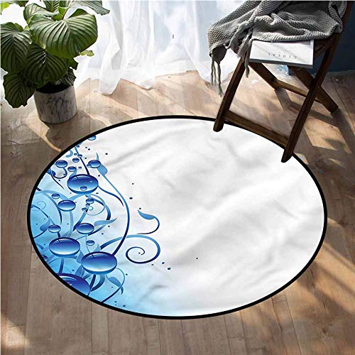Abstract Round Carpet Water Drops and Curlicues Round Area Rug 2Ft Diameter