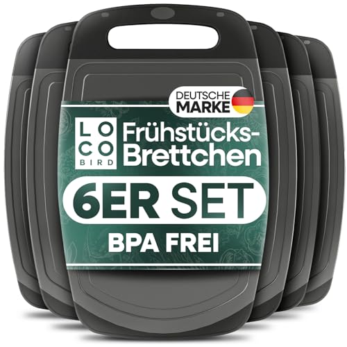 Loco Bird Frühstücksbrettchen Spülmaschinenfest - Brettchen 25x16cm Schneidebrett Kunststoff BPA freie Hygienisches Brotzeitbrett für die Küche Vielseitiges Schneidbrett Set Robustes Cutting Board