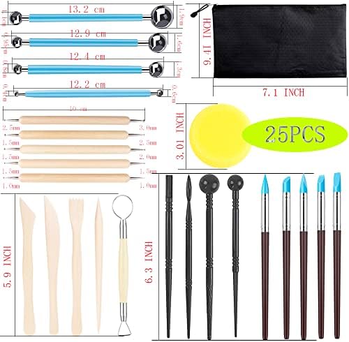 Clay Tools for Pottery Ceramic Sculpting, Yagugu 25Pcs Basic Wood Ceramics Carving Polymer Clay Tool Supplies kit Accessories for Kids, Adults and Artists Modeling Shaping Building for Art&Craft 2 517iWb2 GyL. AC