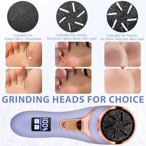Image of Electric Callus Remover for Feet, Portable Pedicure Kit Foot File Callus Remover, Rechargeable Waterproof Foot File for Foot Care Deadskin Remover with 9Head&LCD Display, Purple