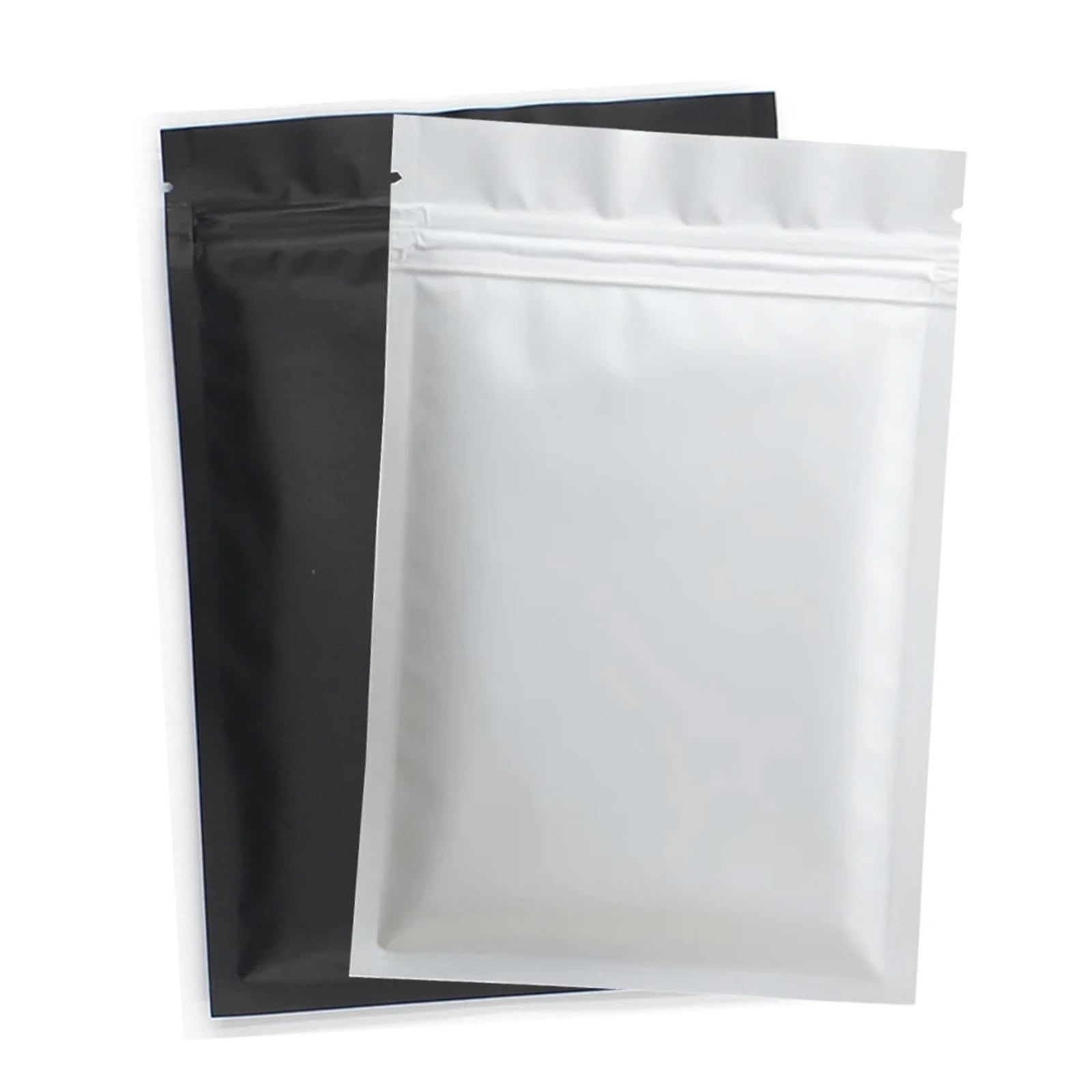 plastikowe torebki z zamknięciem, 50 sztuk matowej czerni białej zgrzewalnej plastikowej płaskiej torebki do pakowania Ziplock z folii aluminiowej Mylar(White 18x26cm,100pcs)