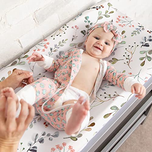 Image of Stretch Ultra Soft Jersey Knit Changing Pad Cover Set 2 Pack, Change Table Pad Covers Fit 32 inch /34 inch x 16 inch Pads Safe and Snug, Stylish Watercolor Rose and Flora Pattern for Girls