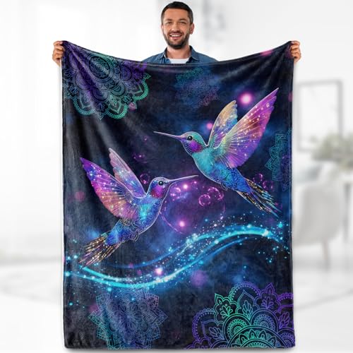 Aimego Hummingbird Gifts Blanket for Women Girls Adults Mom Print Throw Floral Bird Colorful Flowers Bedroom Living Room Decor Birthday Mother's Day Soft Cozy Throw Lightweight Blanket 50"x60"