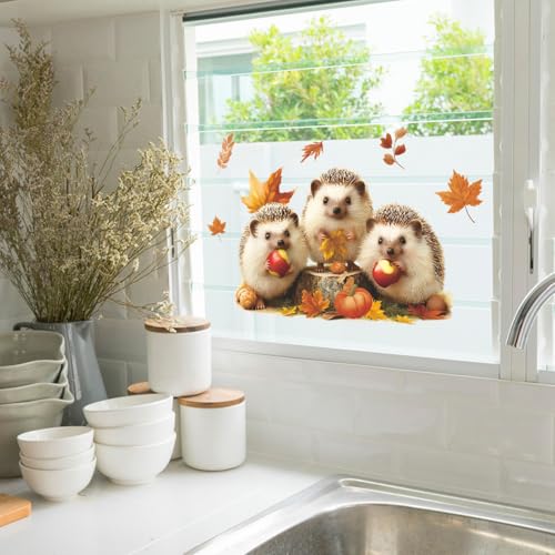 Vinilo decorativo Erizos otoñales Woodland para pared miniatura 3