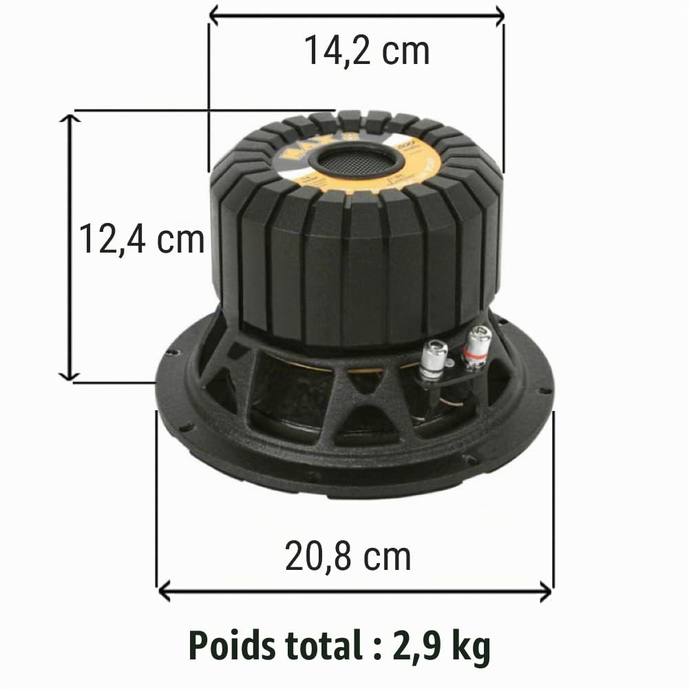 1 LANZAR MAX8 subwoofer 20 cm 200 mm 8" diamètre 300 Watts rms et 600 Watts Max Capot Panneau Coffre Auto Voiture Simple Bobine 4 ohms, 1 pièce
