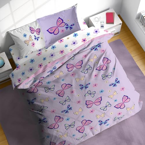 Image of Sunny Side Up Butterfly Full Comforter Set - 7 Piece Kids Bedding Includes Comforter, Sheets & Pillow Cover - Super Soft Purple Floral Microfiber Bed Set