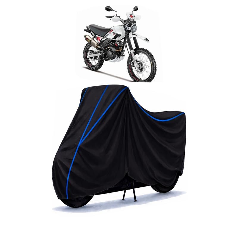 Image of Hero XPulse 300 Bike Cover Water Resistant Universal Motorcycle Rain | Heavy Duty UV Protection, Dust, Scratch Indoor Outdoor All Weather with Black Blue Piping Elastic