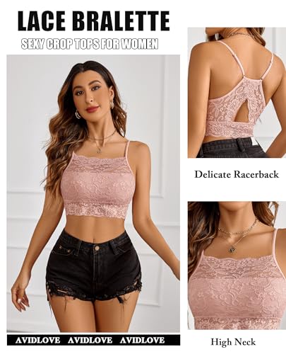 Image of Avidlove Lace Bralette for Women High Neck Camisoles Racerback Double-Layered Crop Top