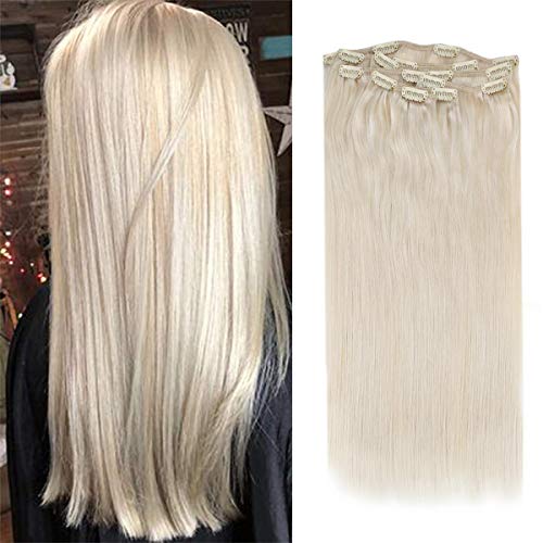 [Save 5%] Platinum Blonde Clip in Hair Extensions 14 inch Remy Human Hair