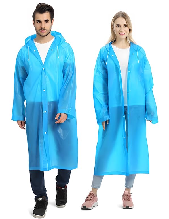 2PCS EVA Rain Coats Ponchos for Adults Reusable Lightweight Rain CoatWomen Men with Hood and Drawstring（Blue）, 12