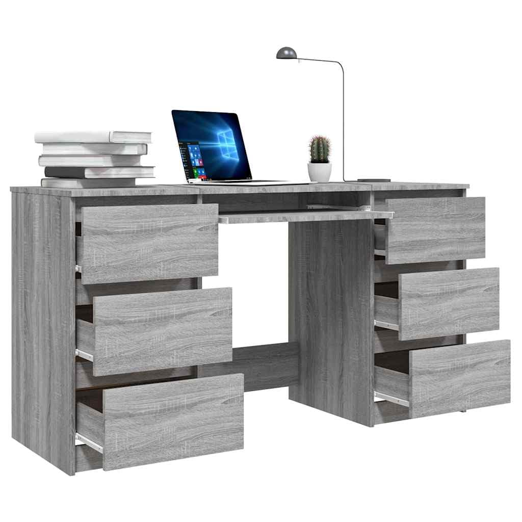 Scrivania in legno Sonoma, 140 x 50 x 77 cm, con cassetto, capienza, compatta, moderna, per ufficio, casa, gaming, PC, lavoro, laptop, segretaria, colore: grigio