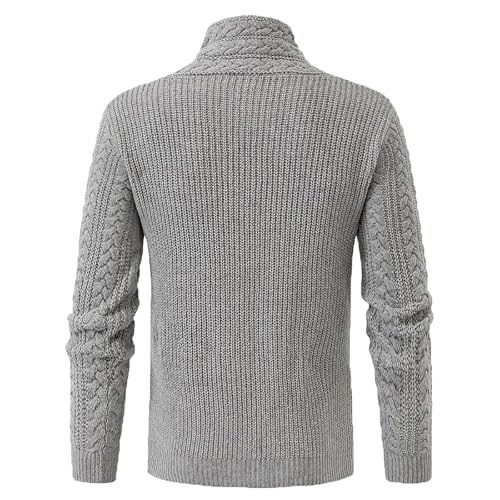 Men's Autumn and Winter Half High Neck Cross with Leather Buckle Knitted Sweater Slim Fit Long Sleeve Tops,M,Grey2