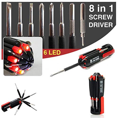 Image of 8 in 1 Multi-Function Screwdriver Kit - Tool Kit Set with 6 LED Portable Torch - Multicolour Screwdriver Set