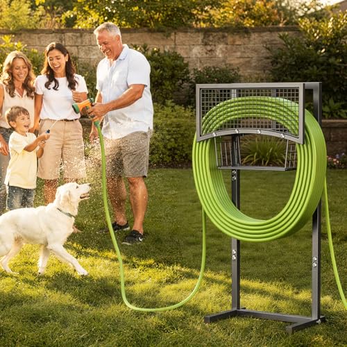 MLICAWU Garden Hose Holder Freestanding with Storage Basket, Holds Up to 165FT Hose, Heavy Duty Metal Water Hose Holder with 4 Anchor Spikes, for Yard, Lawn & Patio - image 8