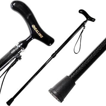 Folding Cane, 2 Tiers Telescopic Model, Reflective, Lightweight, 9.1 oz 260 g, Carbon Fiber; 5 Adjustable Levels, Anti-Slip Handle, Suitable for All Terrains, Unisex, 24.0-37.0 inches