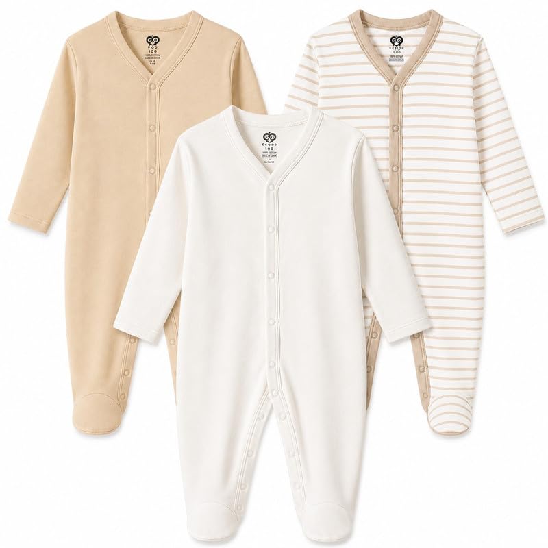 Image of EIO 100% Cotton Baby Rompers Sleepsuits Jumpsuits Night Suits for Newborn Baby Boys & Girls | Soft Infant Bodysuit | Pack of 3 Kids Rompers
